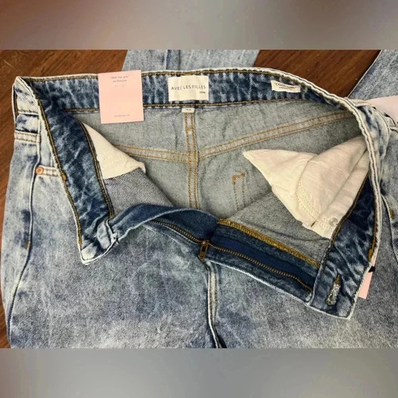 Avec Les Filles Cool Girl Distressed High Rise Straight Jeans 29 Workshop Blue - Picture 13 of 16